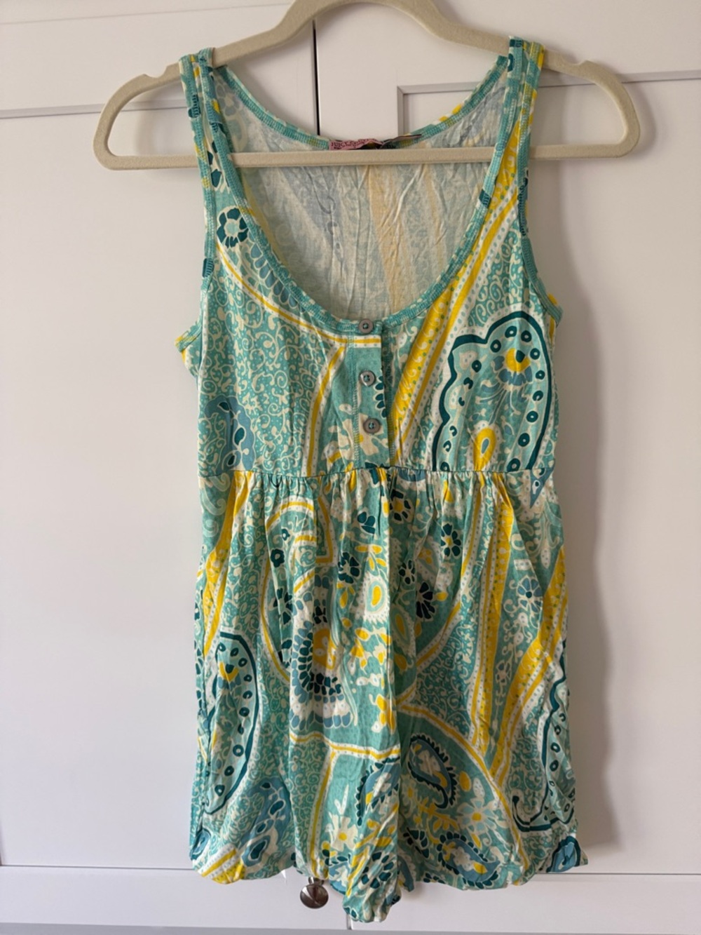 Juicy Couture Lightweight Paisley Tank Dress in Teal and Yellow Size S